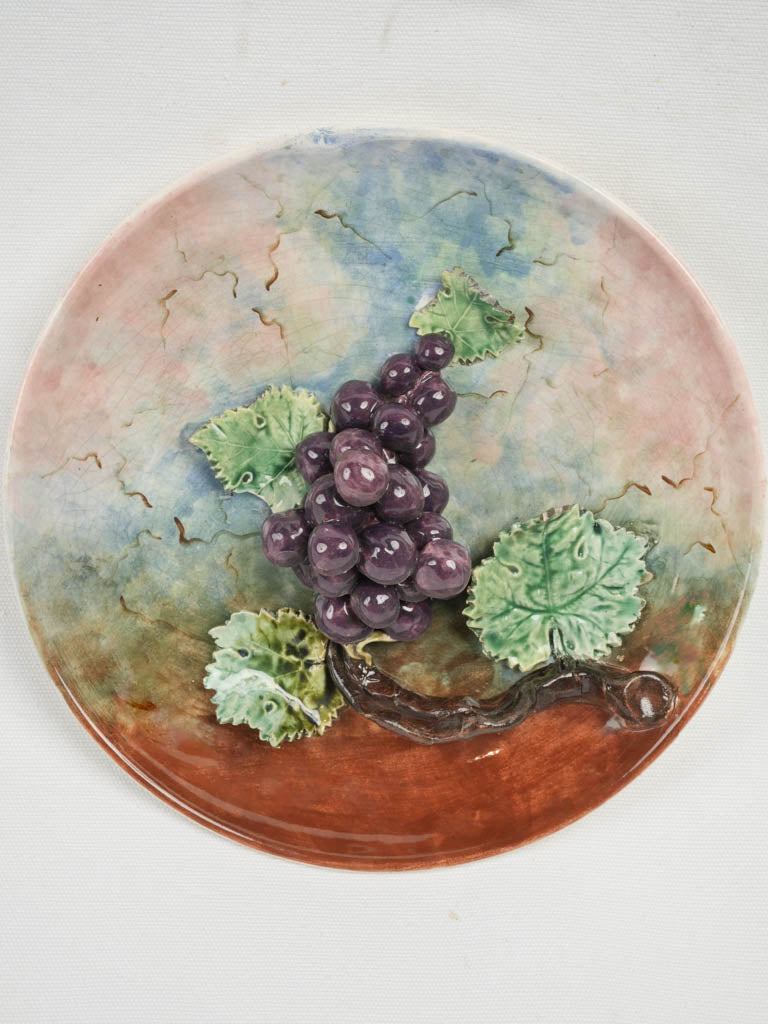 Antique French Majolica grapevine plate