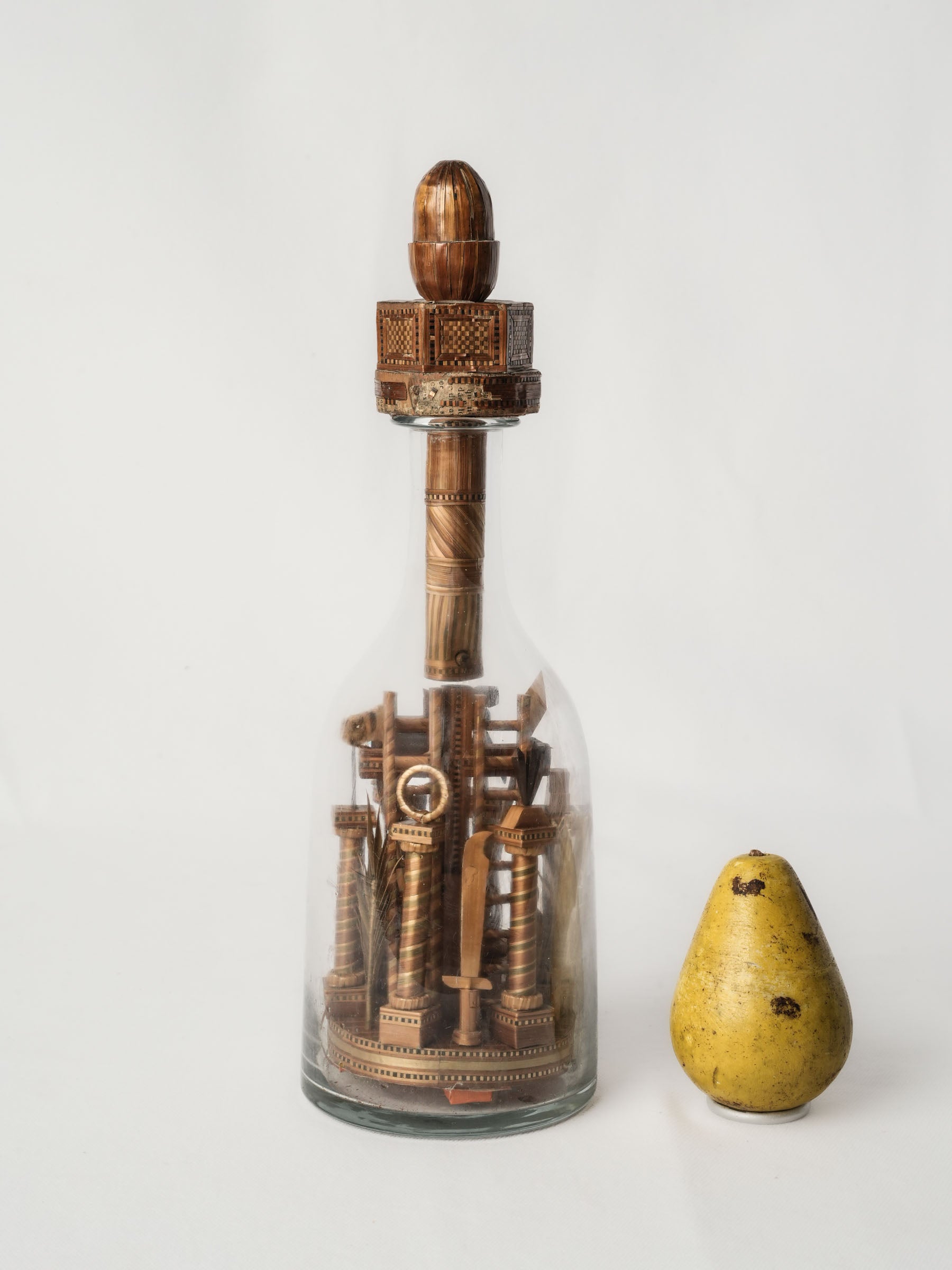 Rare French Bouteille de la Passion w/ Straw Marquetry, - 14¼"