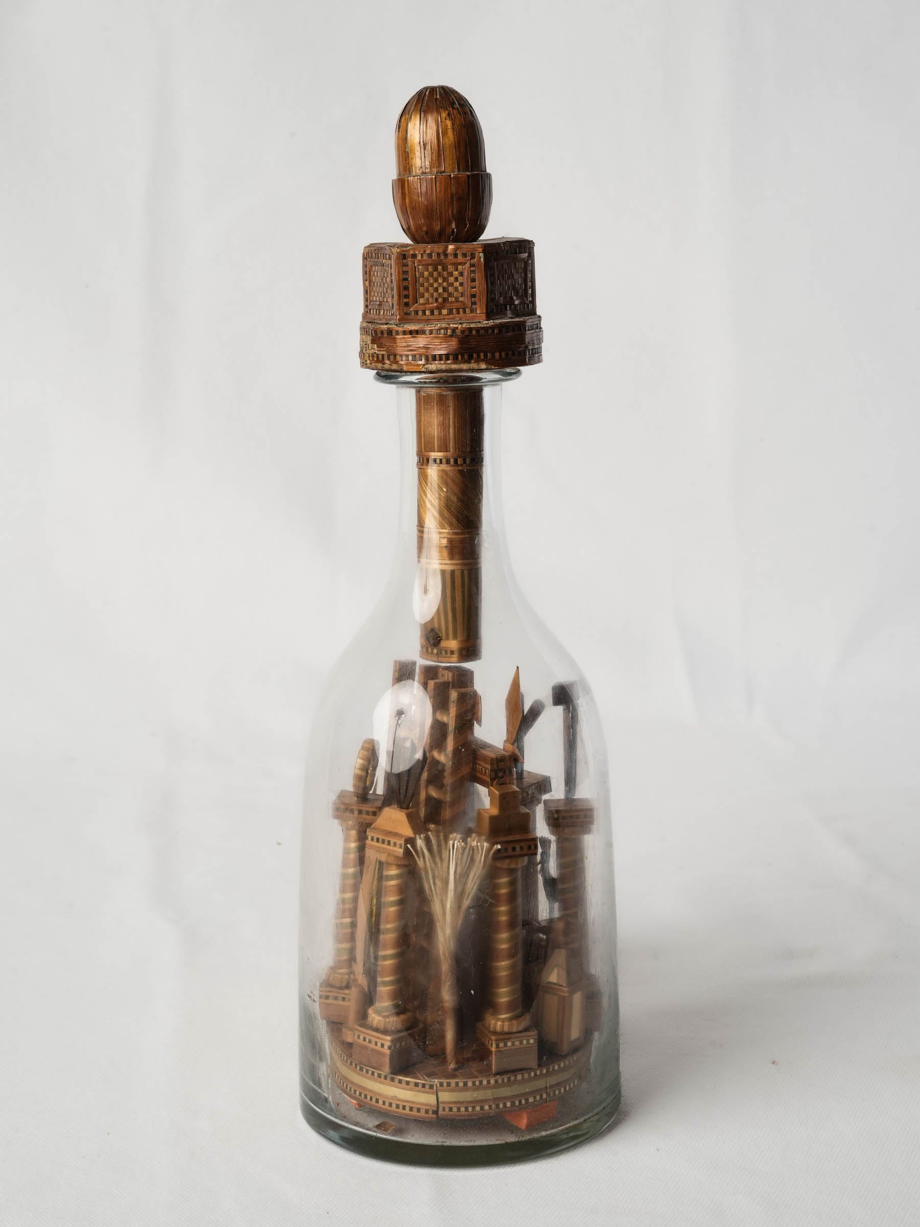 Rare French Bouteille de la Passion w/ Straw Marquetry, - 14¼"