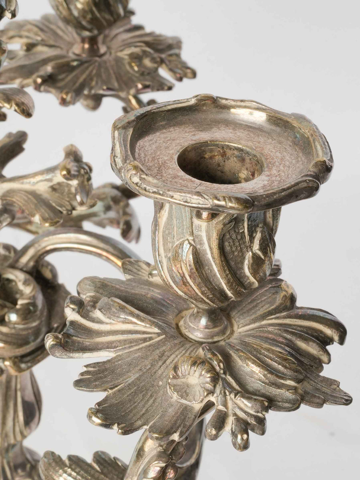 Luminescent silver-finished French candelabra