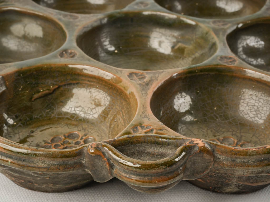 Rare French green-brown cocotte.