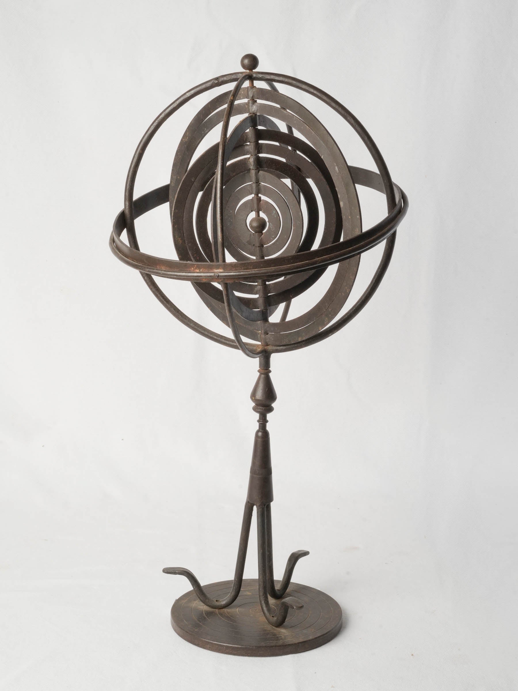 Sculptural French Hand-Made Wrought-Iron Armillary Sphere, Mid-20th Century - 25½"