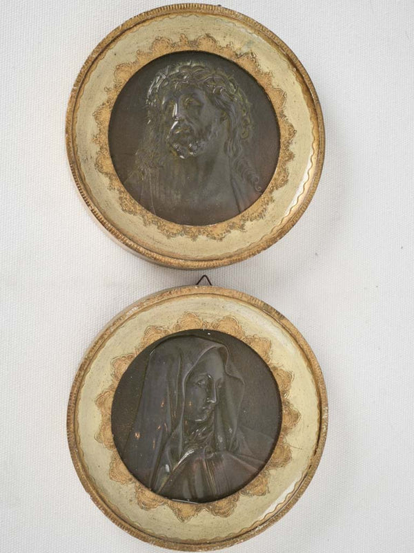 Pair of small antique Italian bronze religious medallians 6¾"