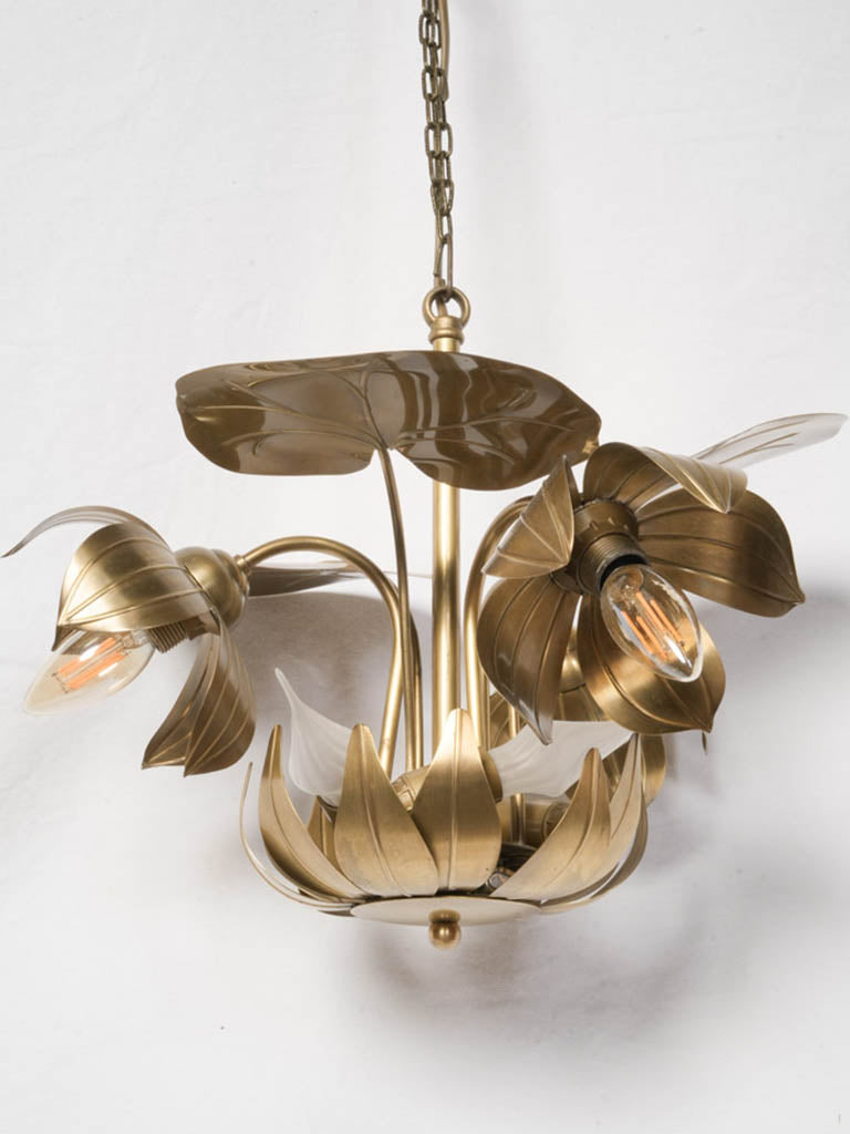 Mid-century waterlily chandelier brass