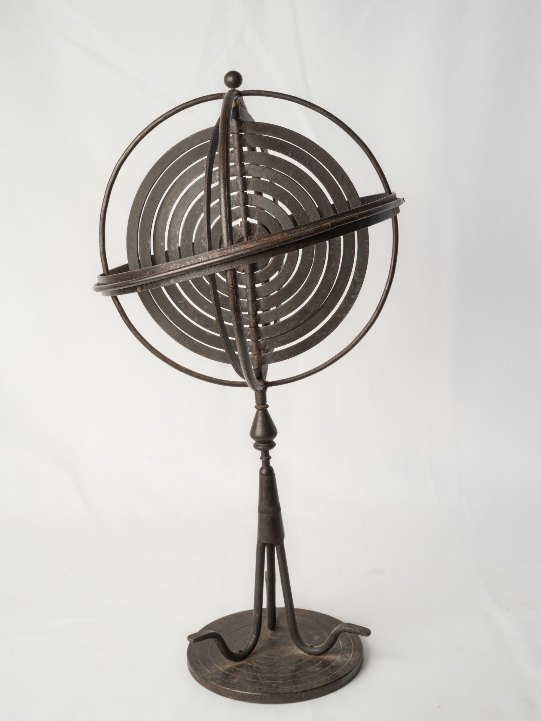 Sculptural French Hand-Made Wrought-Iron Armillary Sphere, Mid-20th Century - 25½"