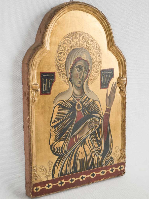 Tempera Icon painting - after Meliore Toscano - Figure of Mary, from The Redeemer w/ the Madonna & three Saints 13¾ x 9""