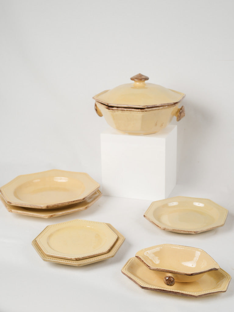 Vintage octagonal pearl-edged soup bowls