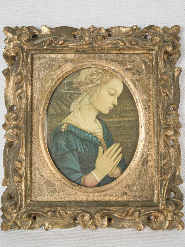 Miniature antique portrait after Madonna with Child - Filippo Lippi 6¾" x 2"