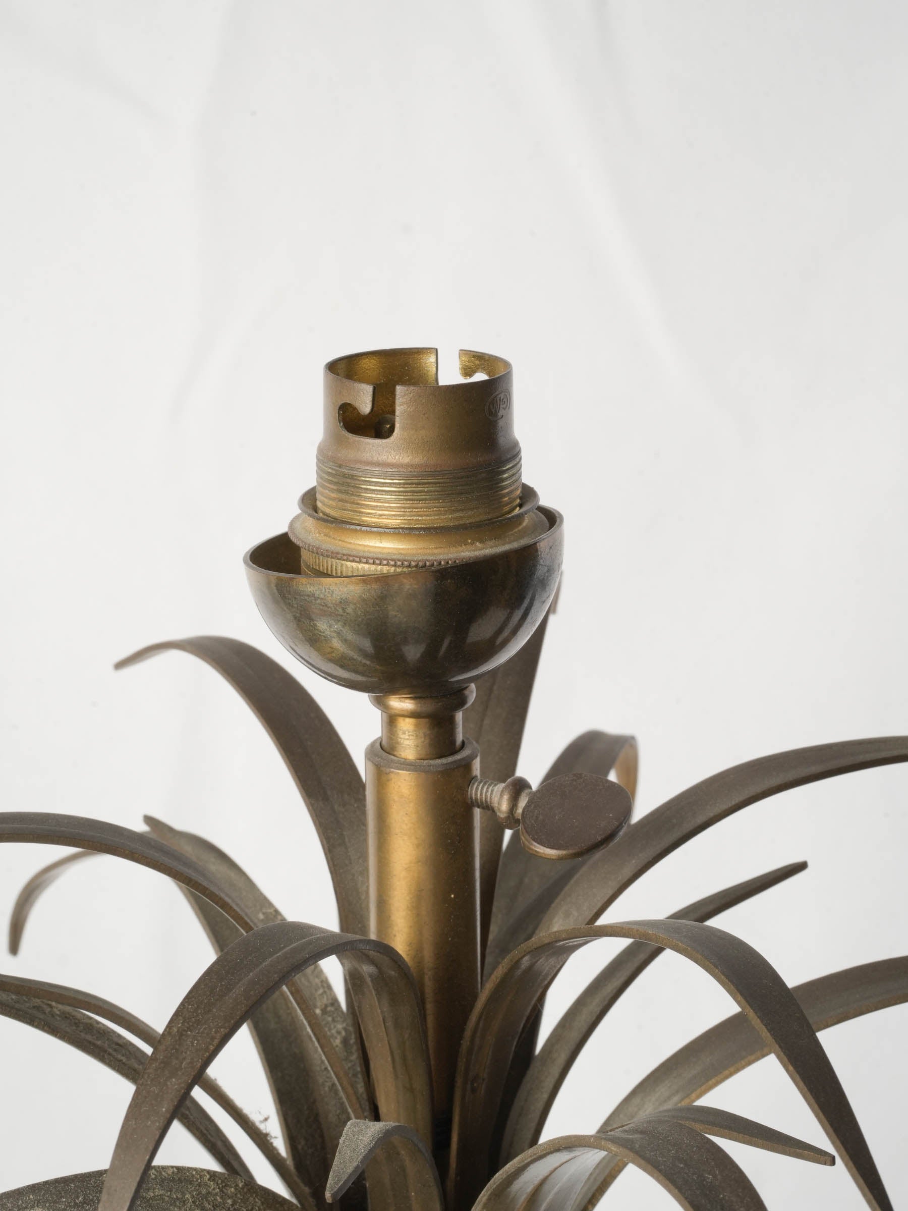 French Gilt-Bronze Palm Tree Table Lamp w/ Central Egg Form, Att. to Maison Charles c. 1960s - 23¾"