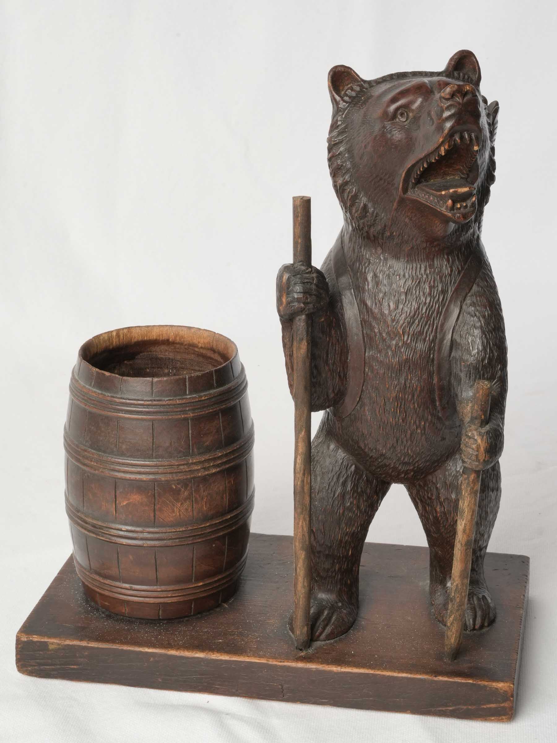 Whimsical Black Forest Hand-Carved Bear Bottle Holder, c. 1900 - 14½"x 11½"