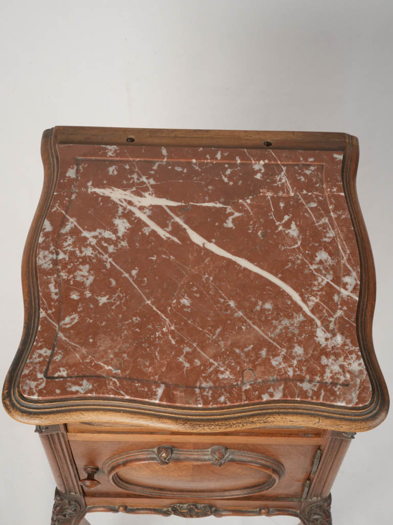 Ornate, Aged-Walnut French Nightstand