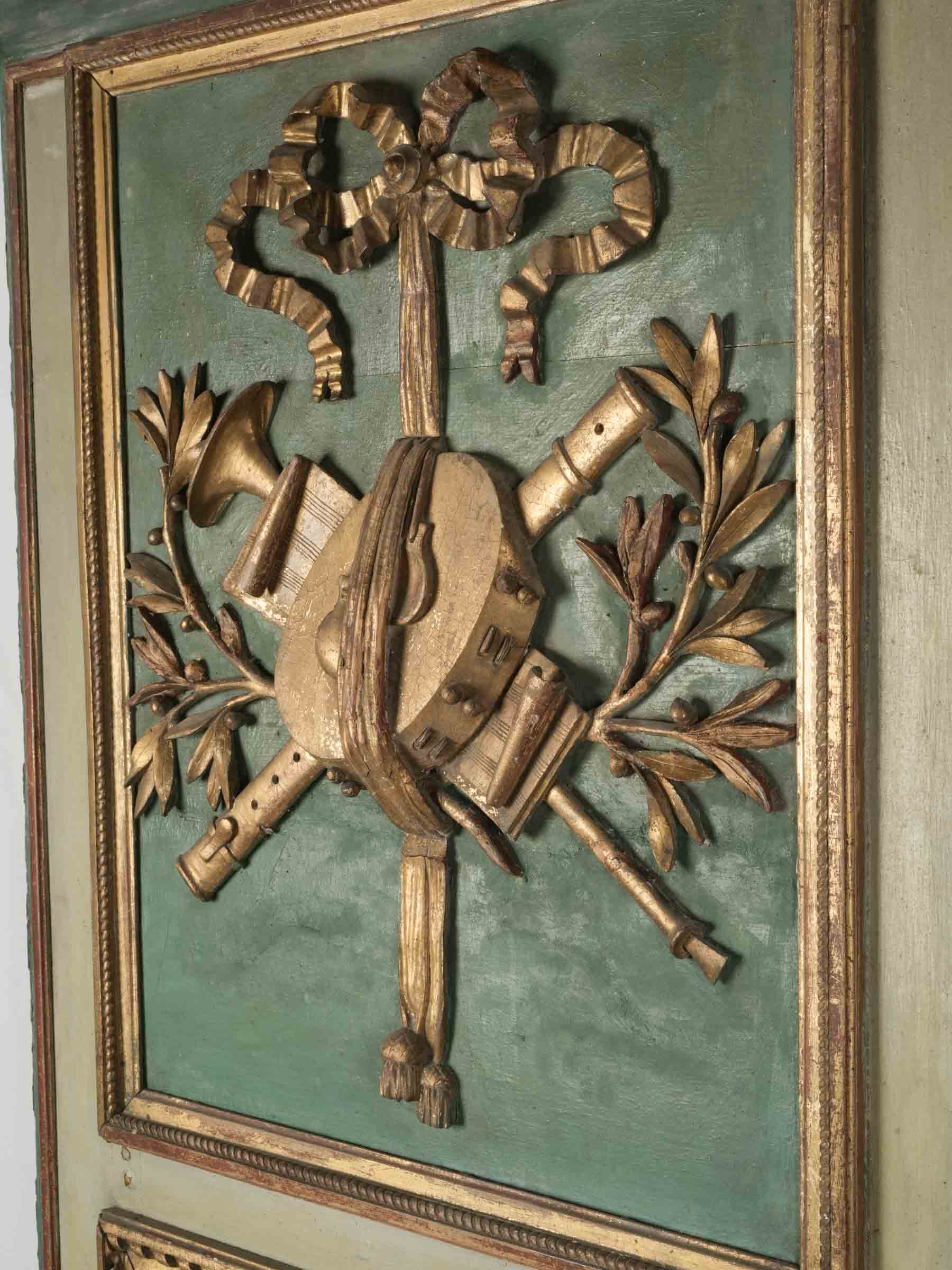 Tall Provençal Louis XVI Period Trumeau Mirror w/ Original Green Lacquer - 77½" x 31"