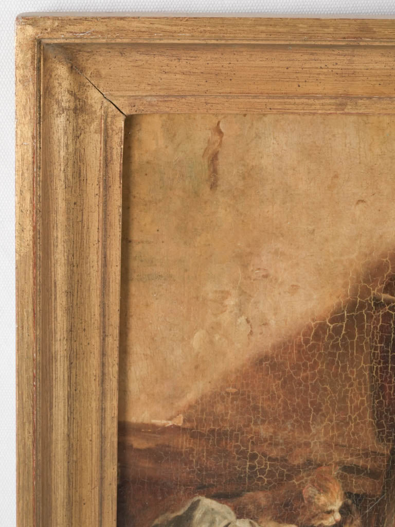 Antique French portrait of kittens watching a bird 18½" x 15¾"