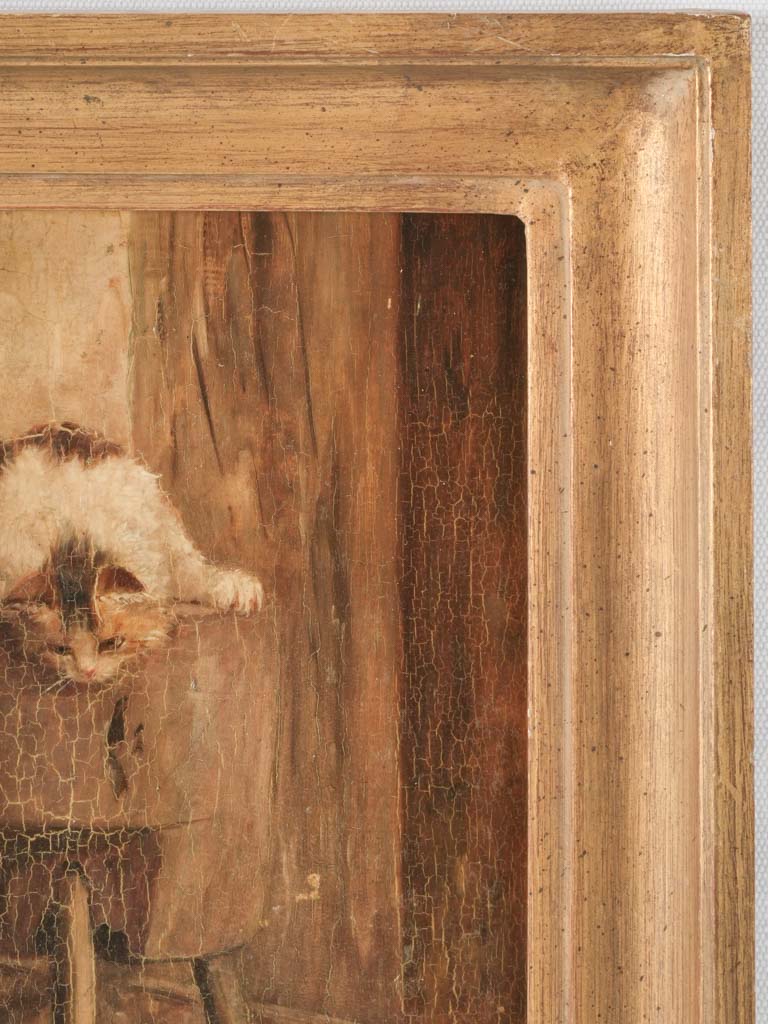 Antique French portrait of kittens watching a bird 18½" x 15¾"
