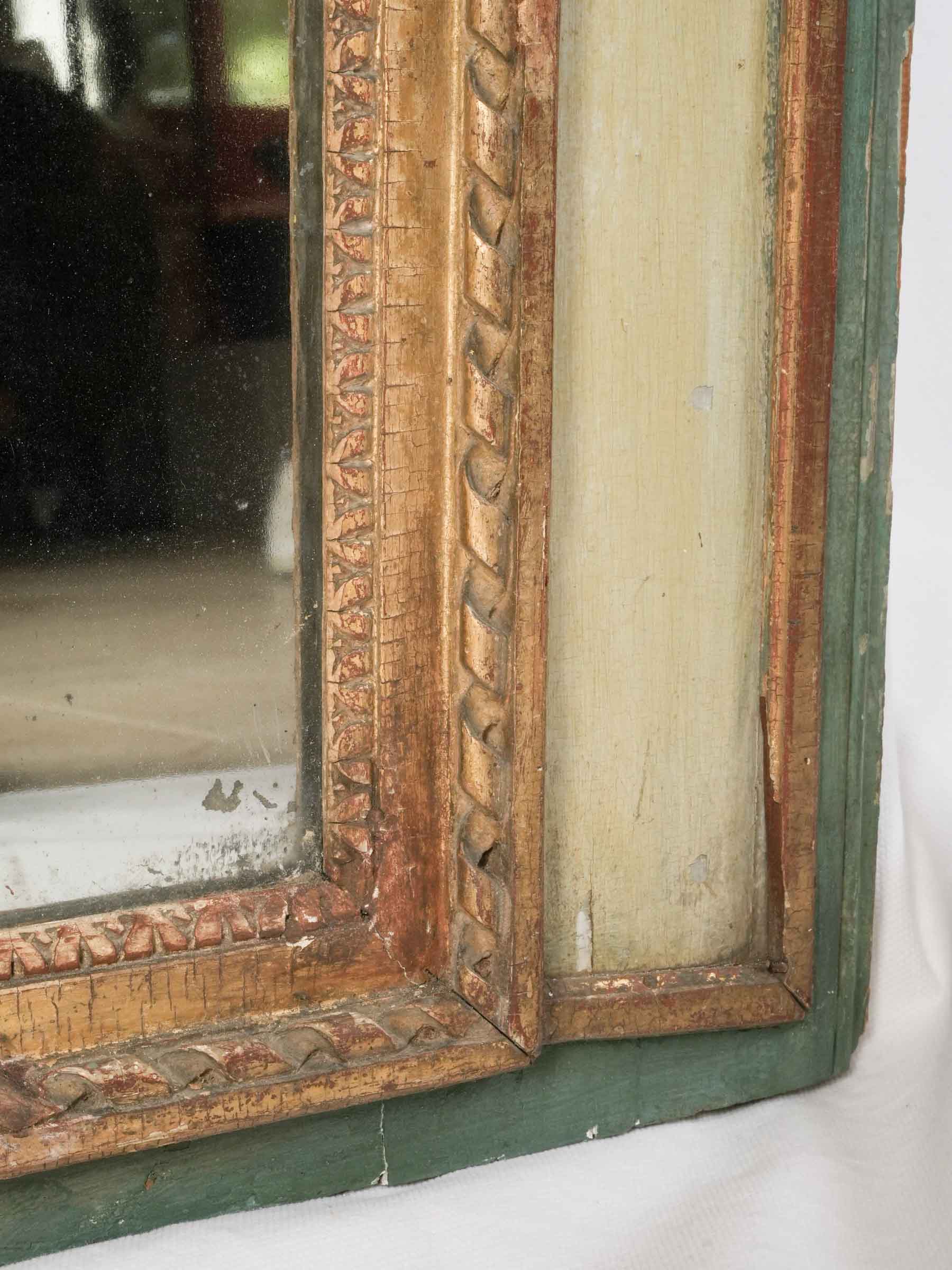 Tall Provençal Louis XVI Period Trumeau Mirror w/ Original Green Lacquer - 77½" x 31"