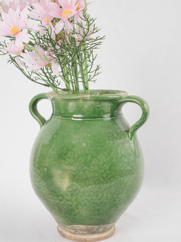 Antique green-glazed French confit pot