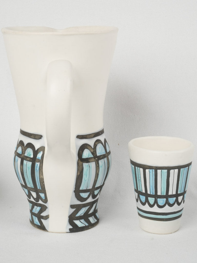 Mid-century modern white-blue beverage set