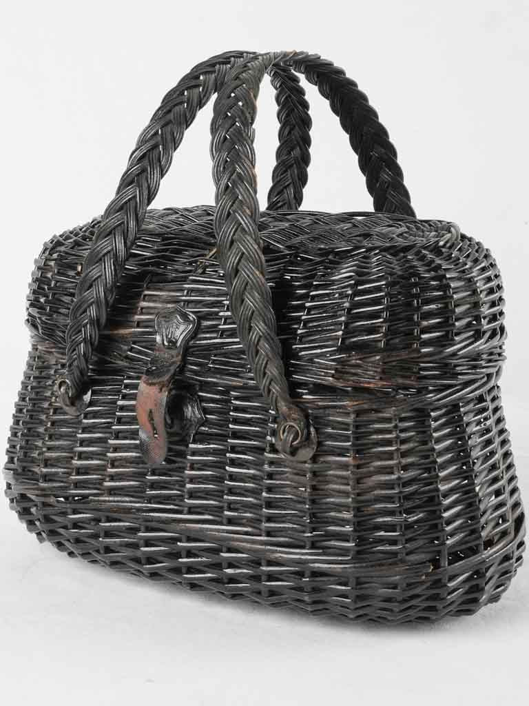 Antique black wicker market basket