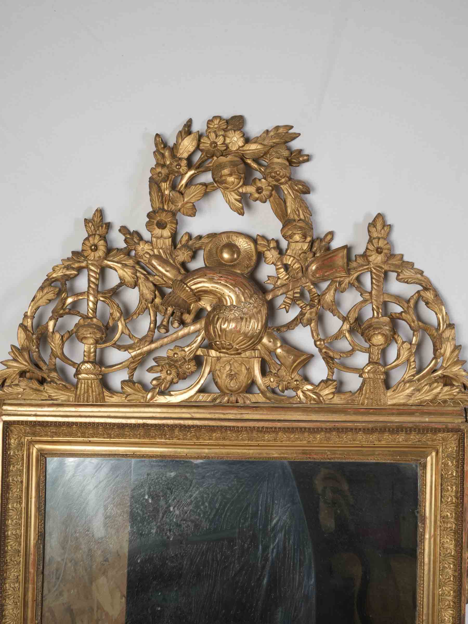 Superb Early 19th-Century French Giltwood Mirror w/ Openwork Crest & Original Mercury Plate - 72" -41¼"