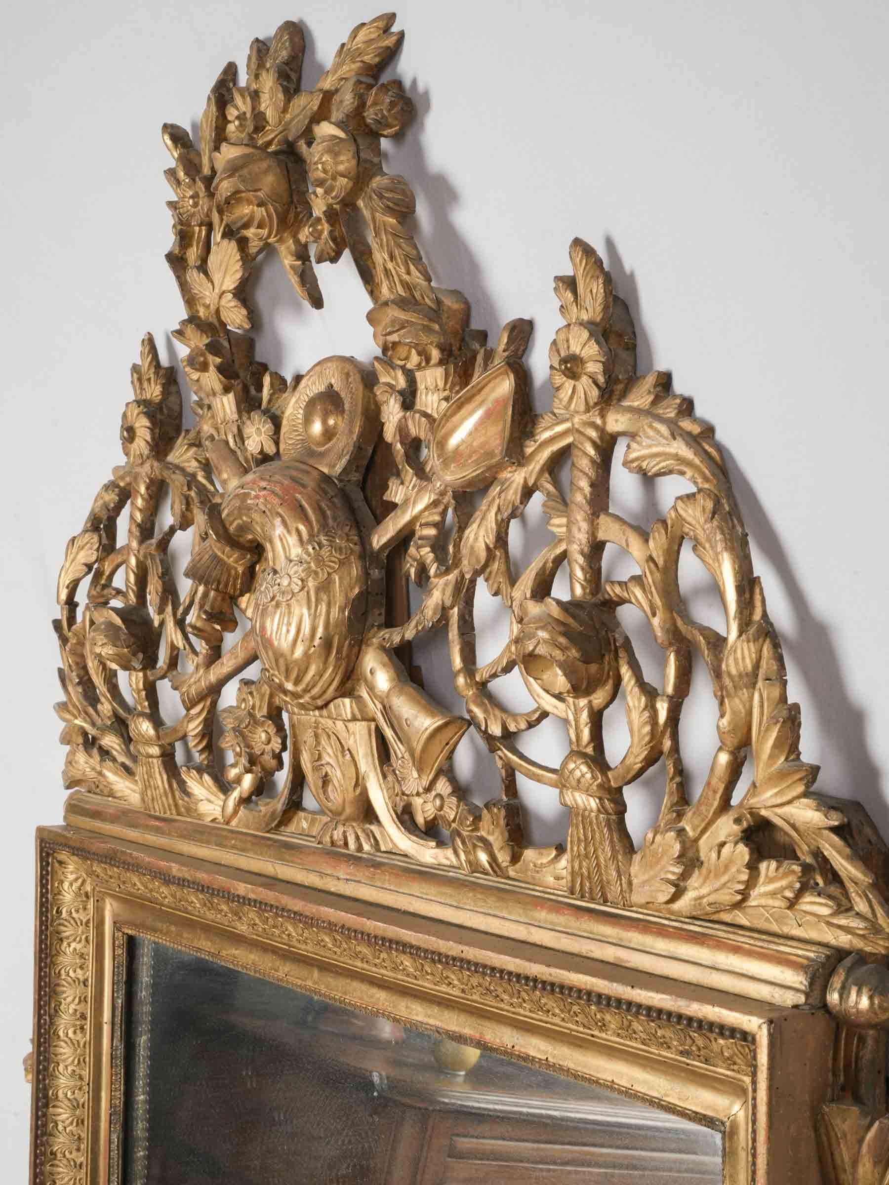Superb Early 19th-Century French Giltwood Mirror w/ Openwork Crest & Original Mercury Plate - 72" -41¼"