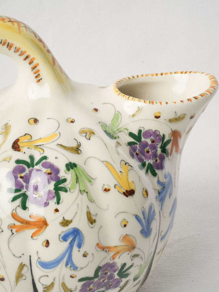 Mid-20th Century Italian Hand-Painted Ceramic Pitcher - 7"