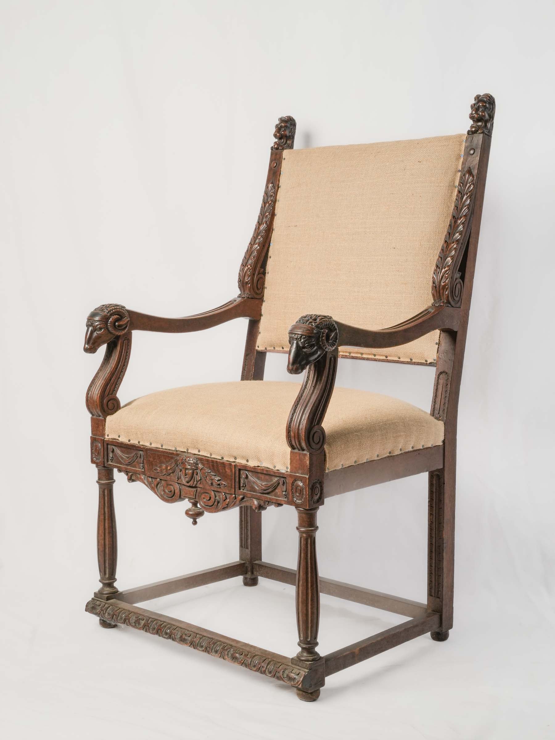 French Renaissance Revival Carved Walnut Armchair, Late 19th Century - 45¾"