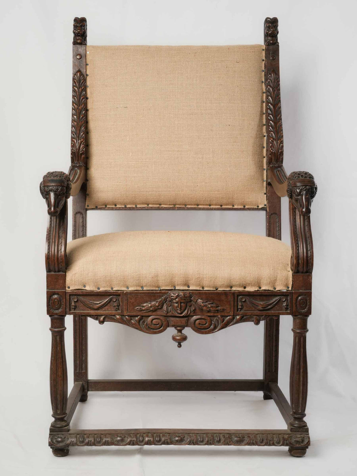 Ornate walnut library chair