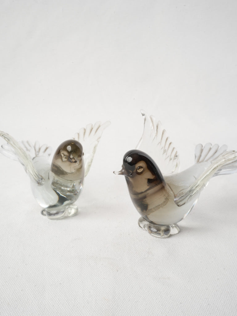 Smoked gray glass bird figurines