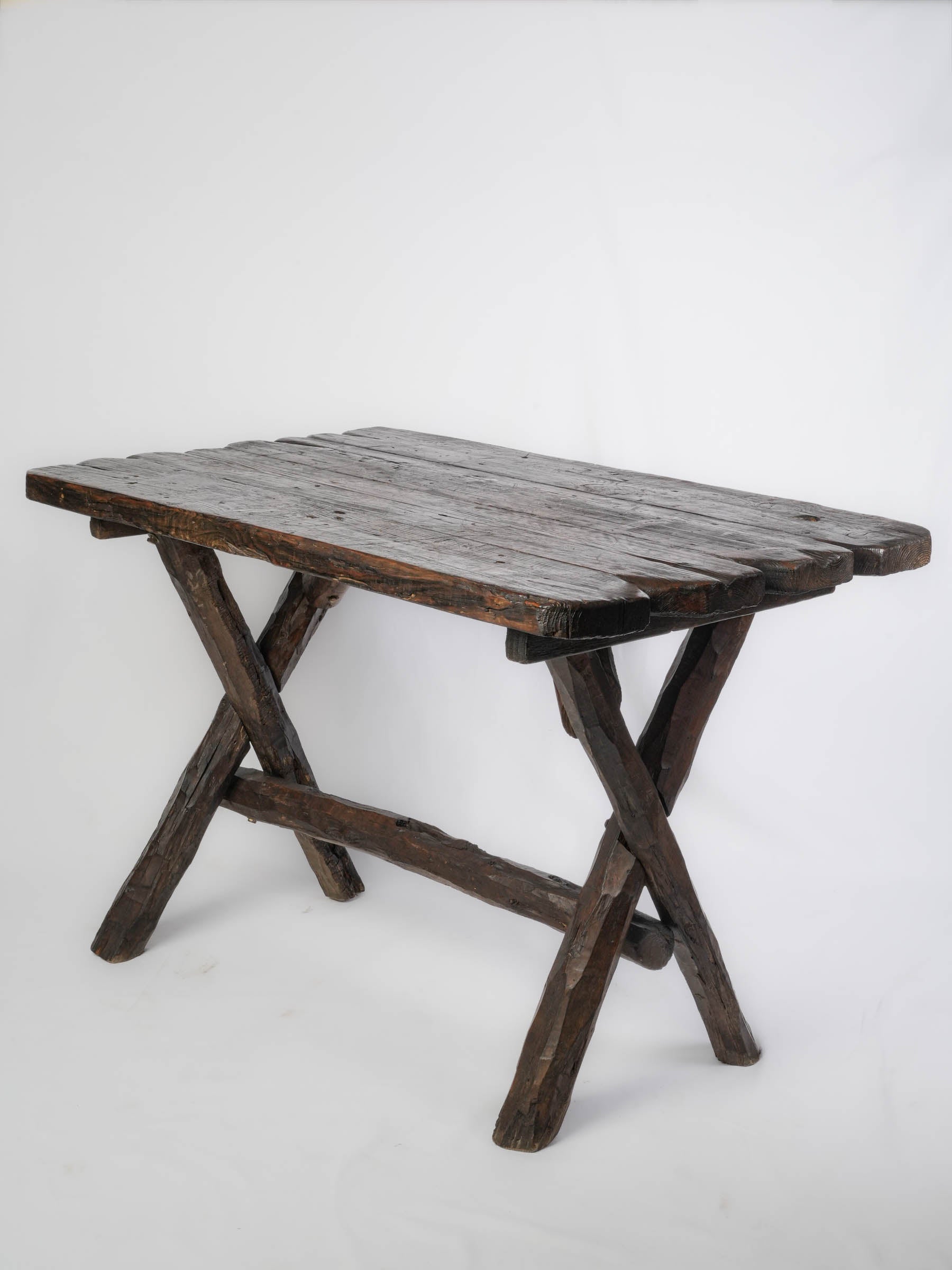 Sculptural handcrafted wood table pair