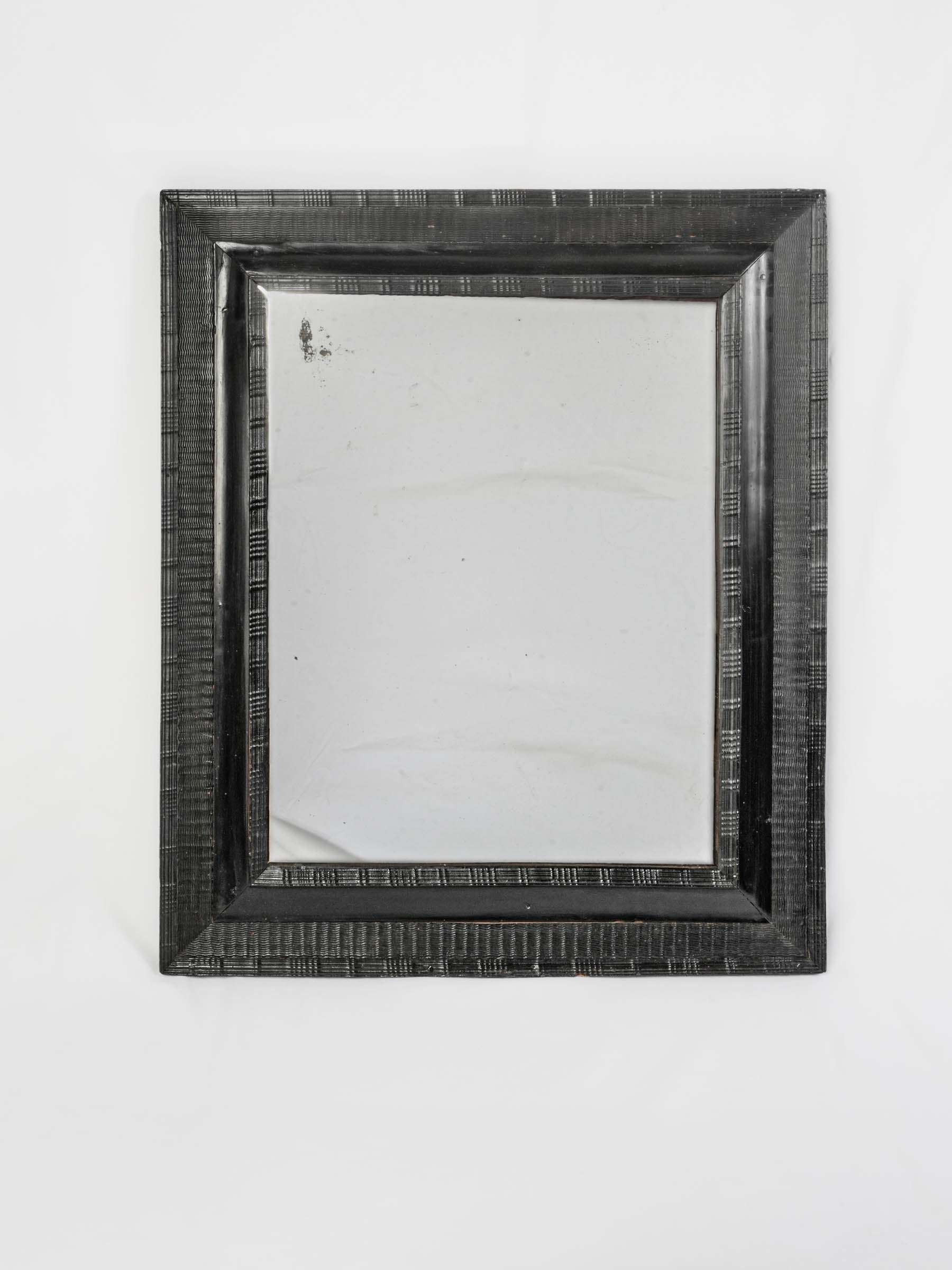 Handsome Antique Italian Ebonized Mirror w/ Rippled Baroque Frame & Original Mercury Plate - 36¼" x 30¾"
