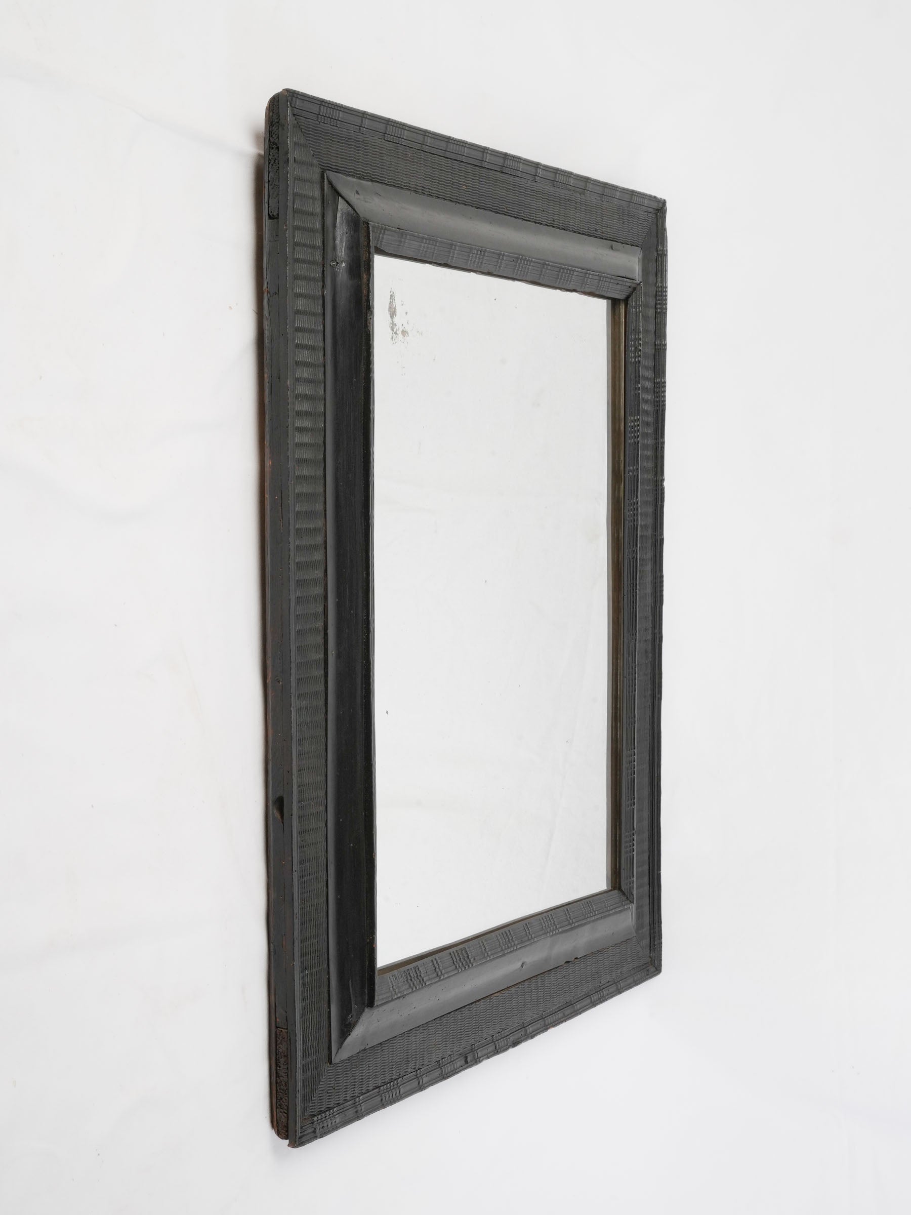 Handsome Antique Italian Ebonized Mirror w/ Rippled Baroque Frame & Original Mercury Plate - 36¼" x 30¾"