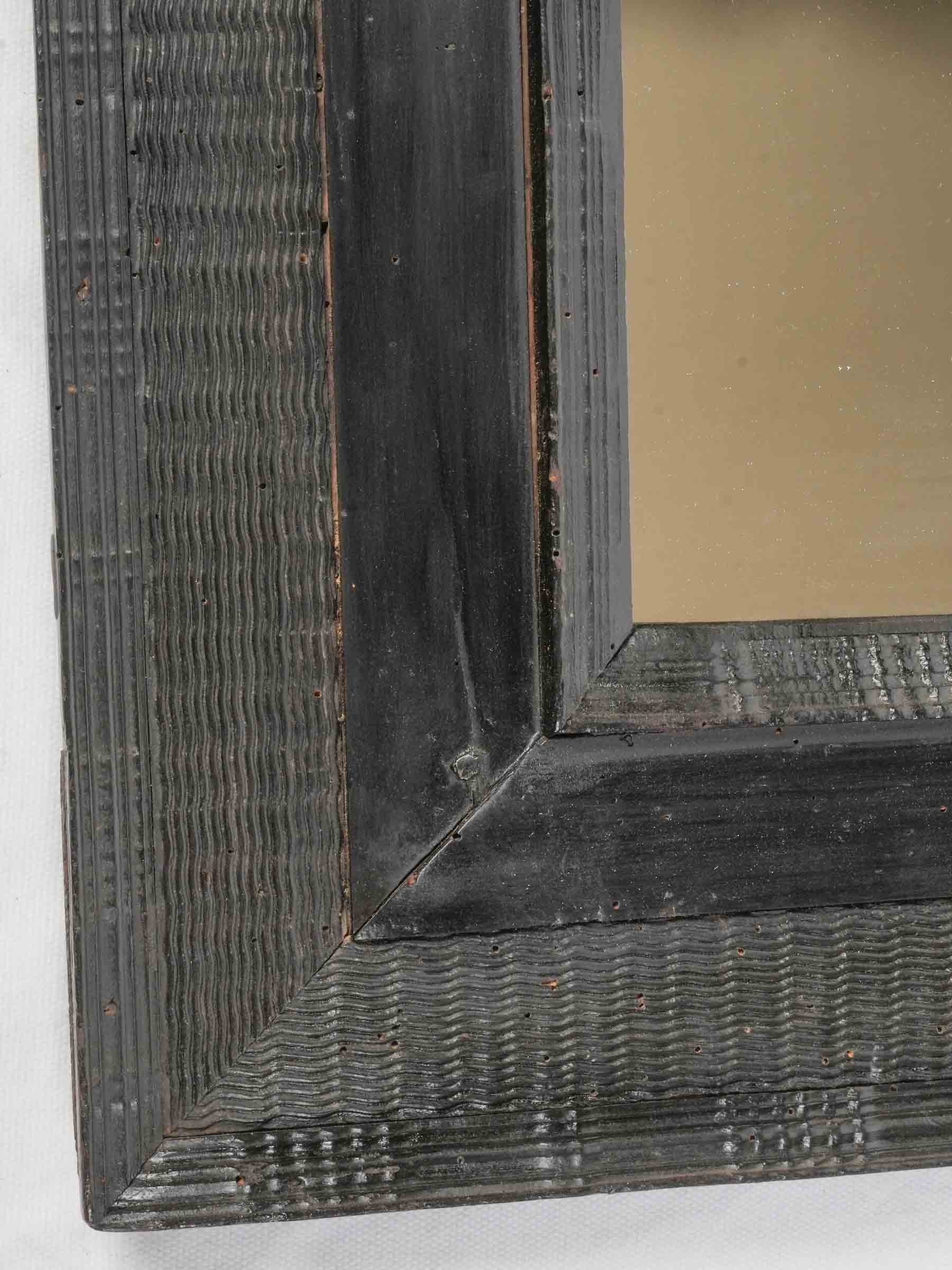 Handsome Antique Italian Ebonized Mirror w/ Rippled Baroque Frame & Original Mercury Plate - 36¼" x 30¾"