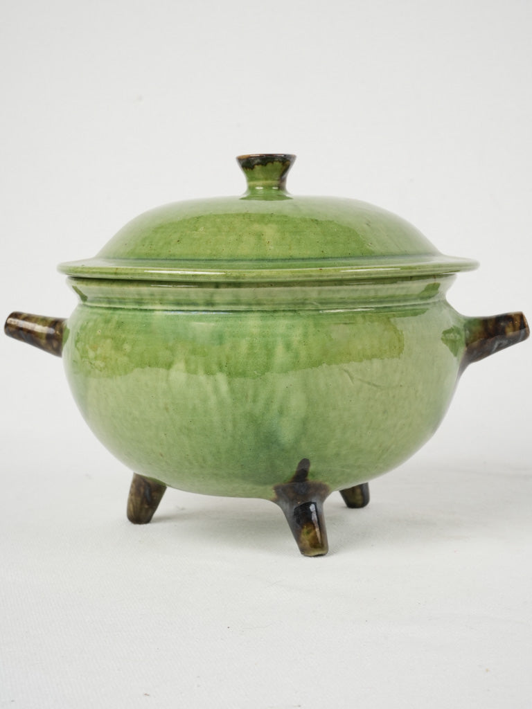 Vintage green glazed footed tureen