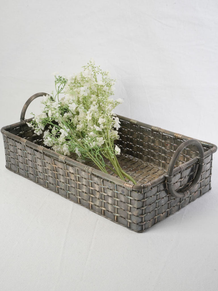Vintage woven metal tray basket.