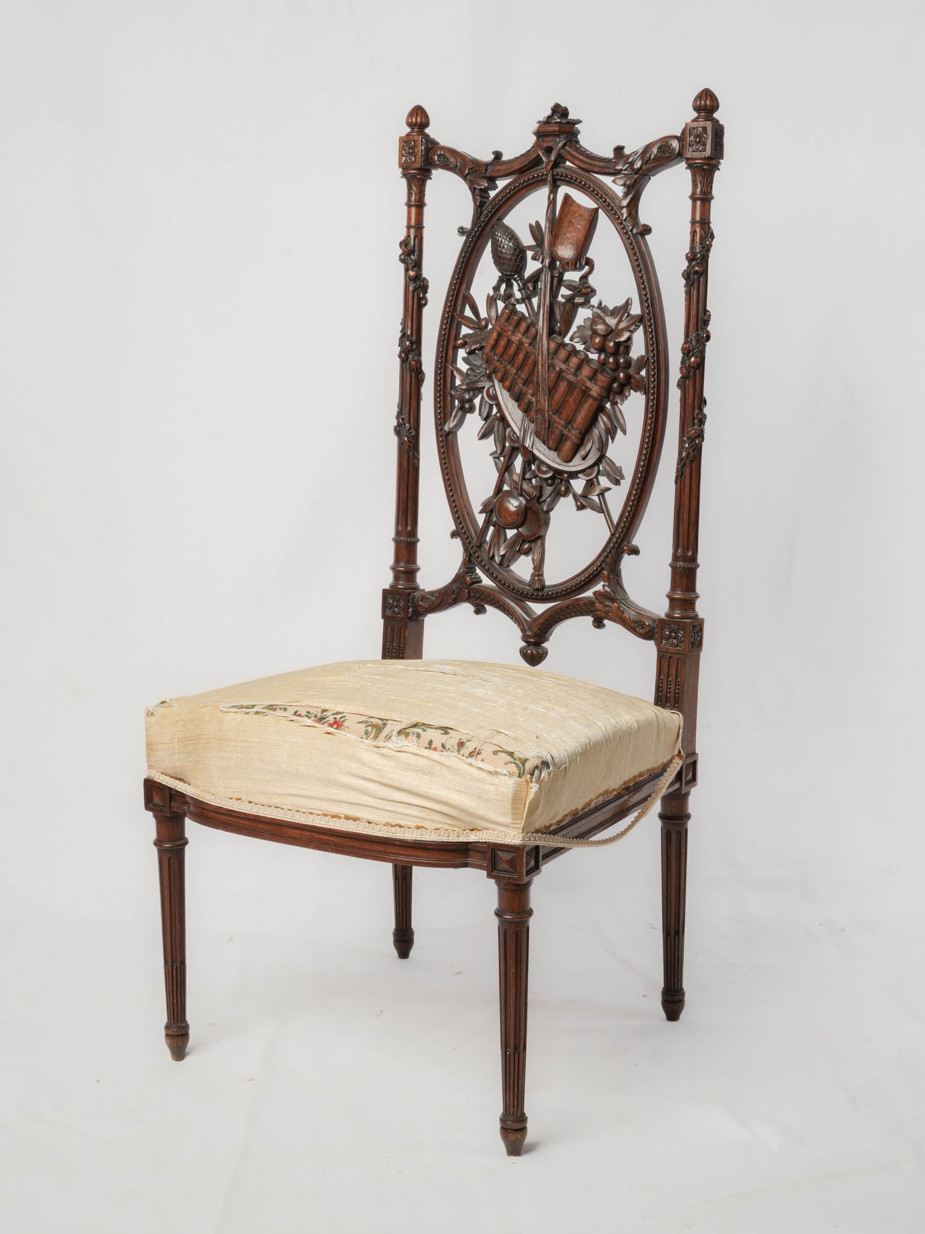 Napoleon III Carved Rosewood Low Chair with Musical Trophy, c. 1870 - 41"