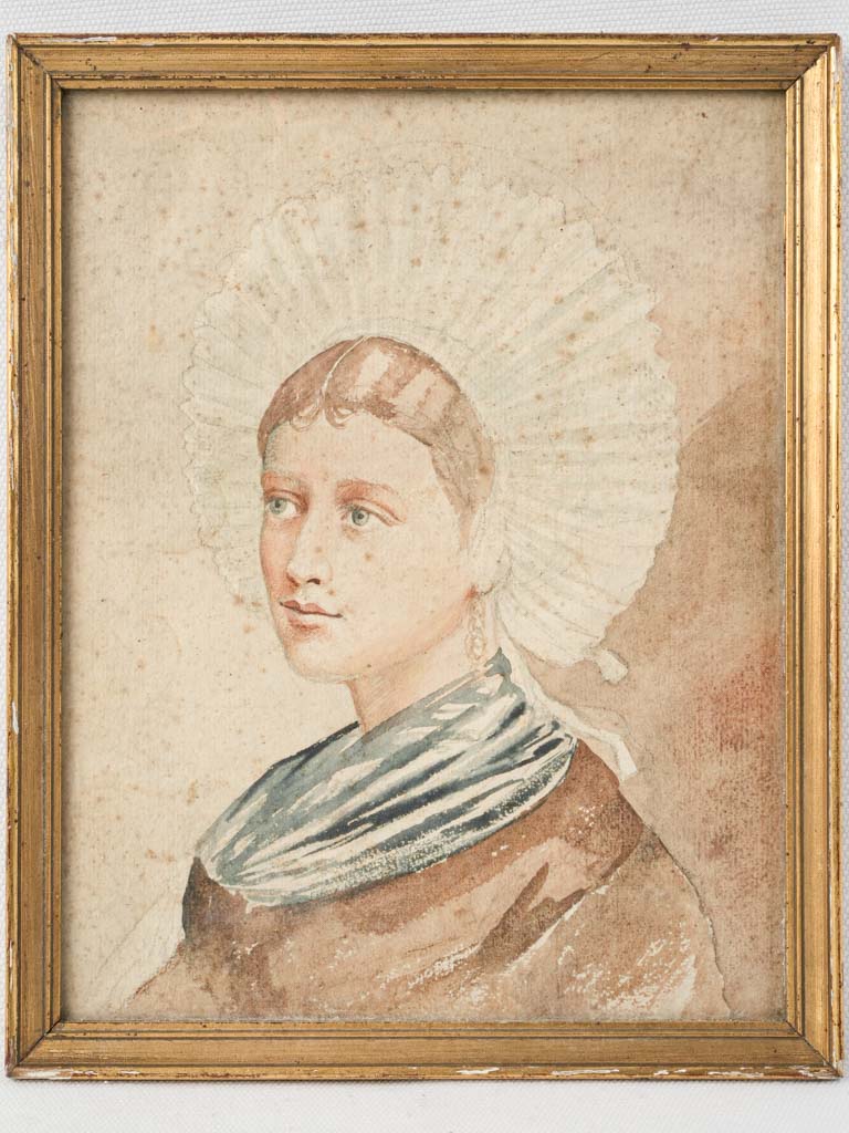 Antique regional watercolor portrait painting