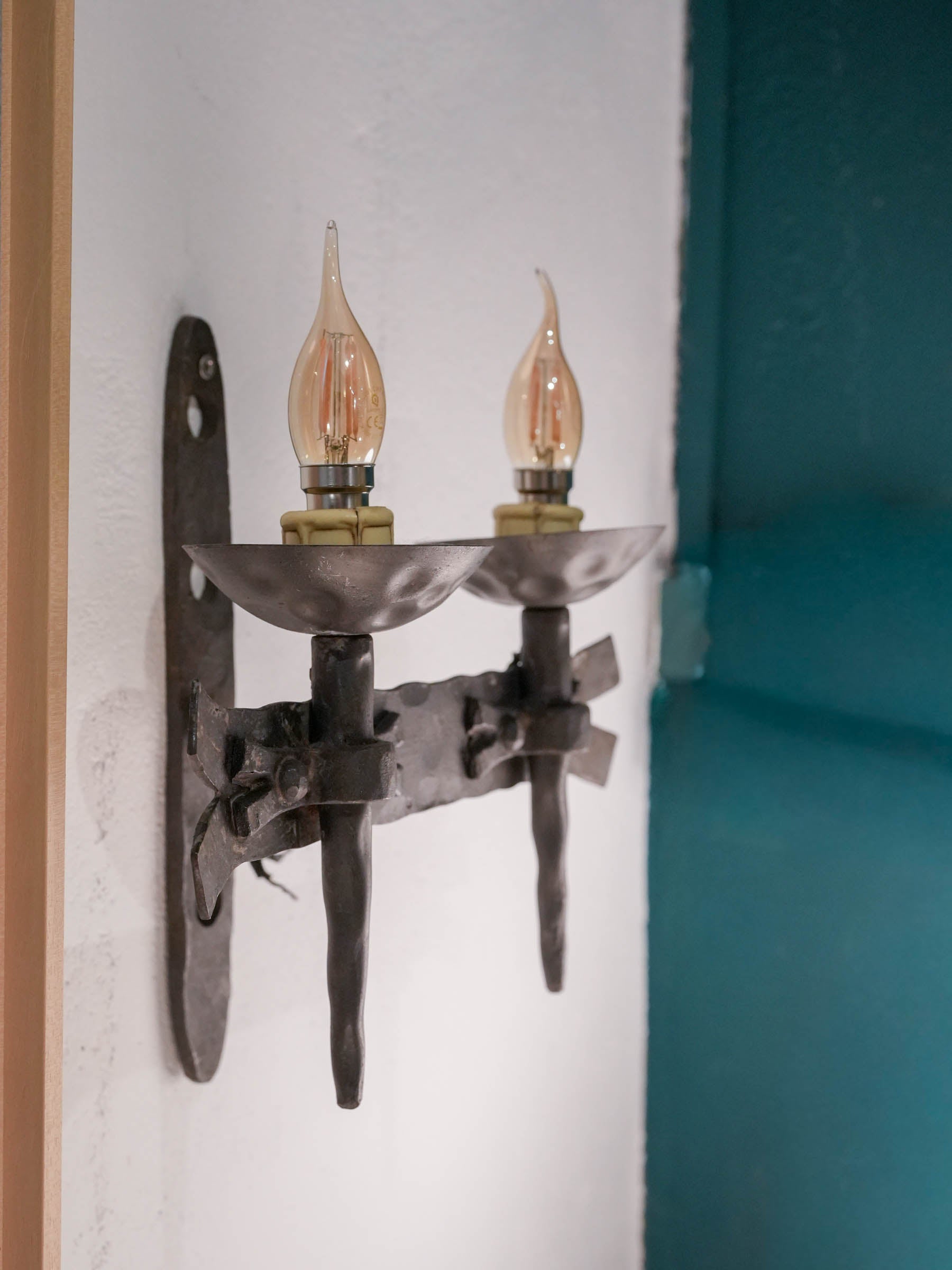 Rustic dark-finish wall sconces