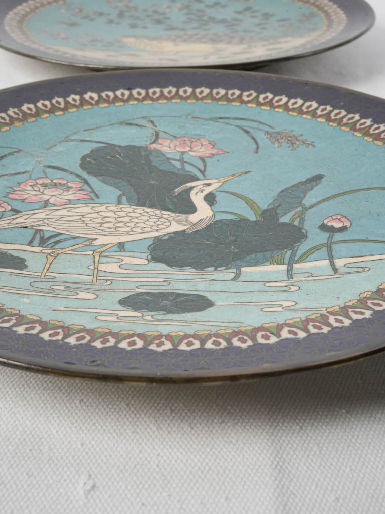 Vibrant lotus and crane plates