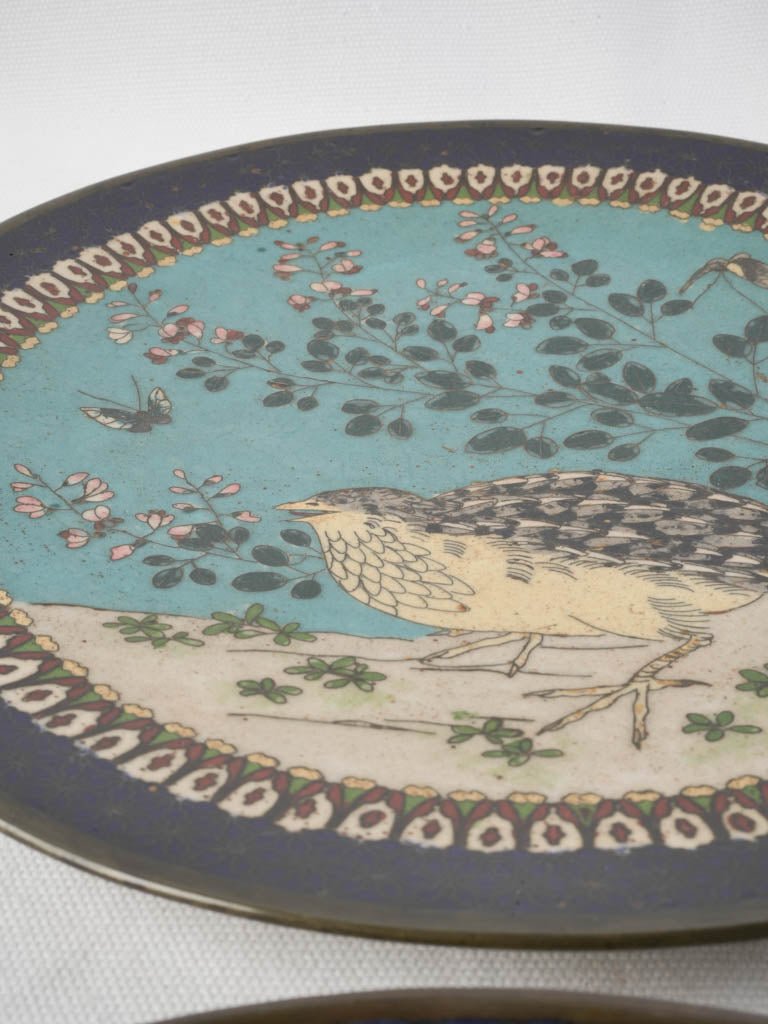 Captivating quail motif plates