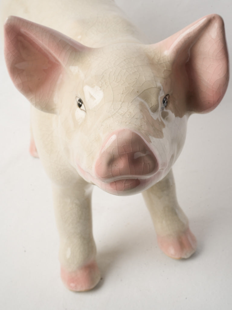 Whimsical Glazed Ceramic Piglet circa 1950 - 14¼" x 22"