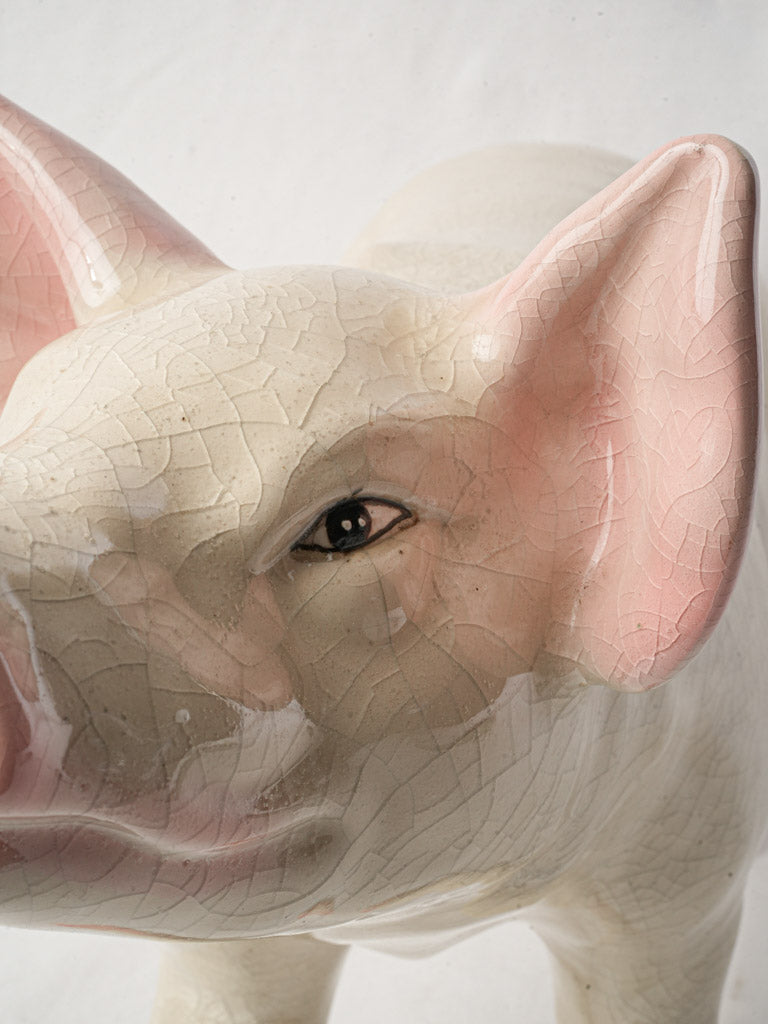 Whimsical Glazed Ceramic Piglet circa 1950 - 14¼" x 22"
