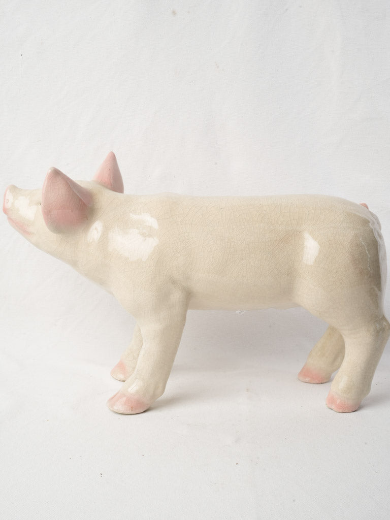 Whimsical Glazed Ceramic Piglet circa 1950 - 14¼" x 22"