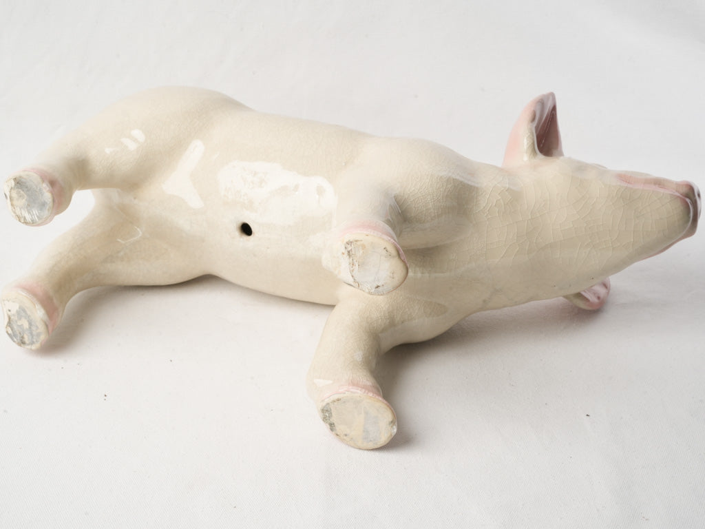 Whimsical Glazed Ceramic Piglet circa 1950 - 14¼" x 22"