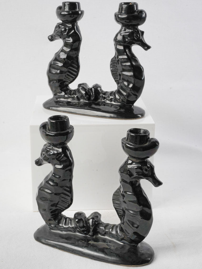 Mid-century French ceramic candleholders
