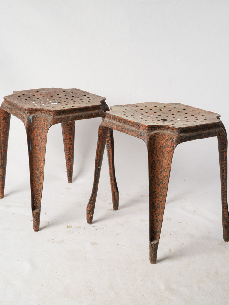Rustic weathered metal French stools