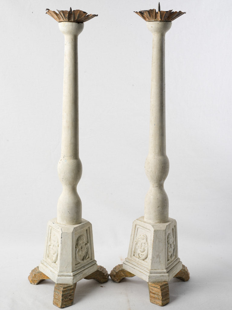 Slender wooden shaft candlesticks