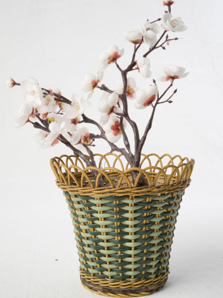 Handcrafted mid-century wicker cachepot