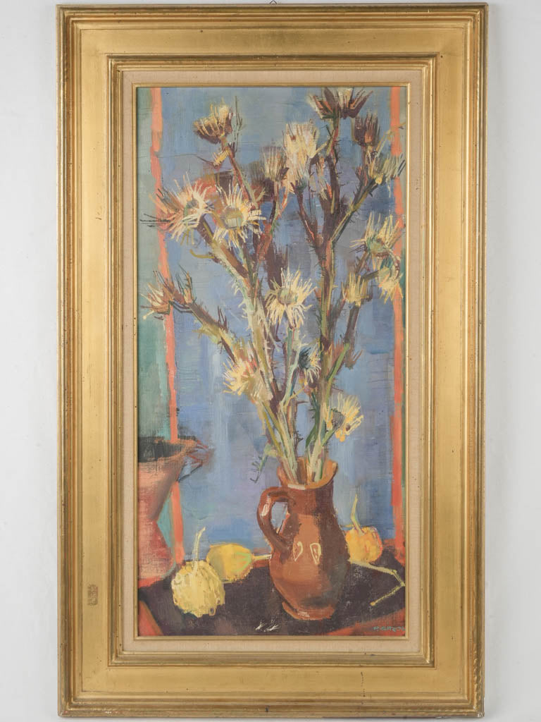Vintage signed painting thistle bouquet