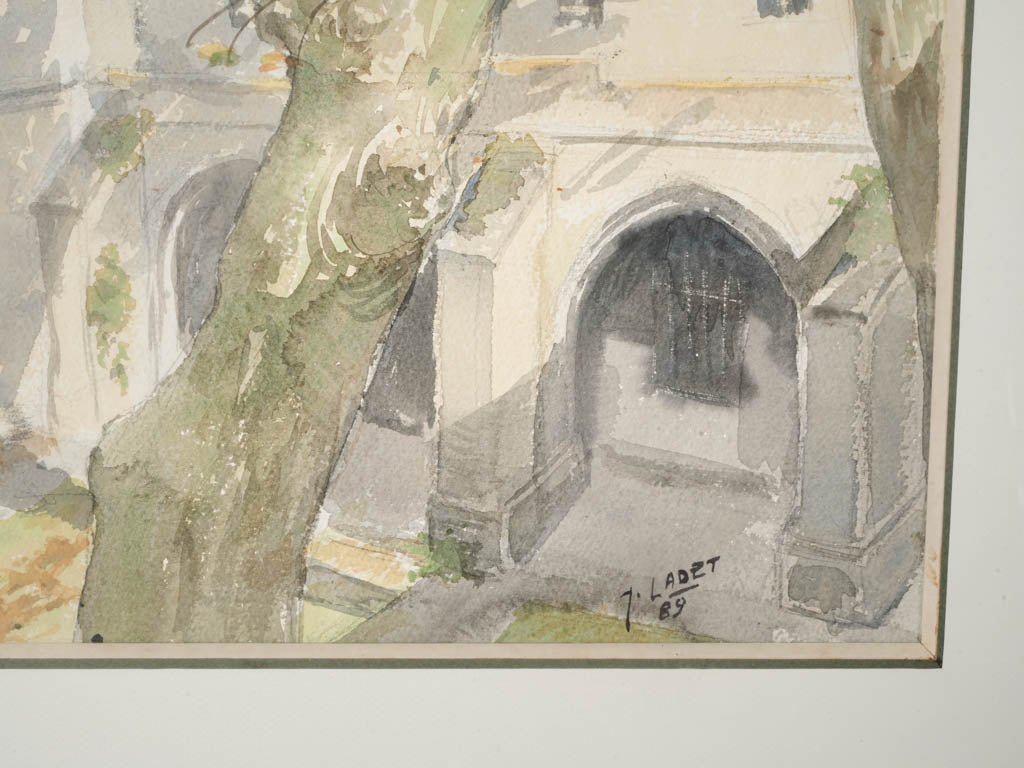 Serene aged architectural gouache