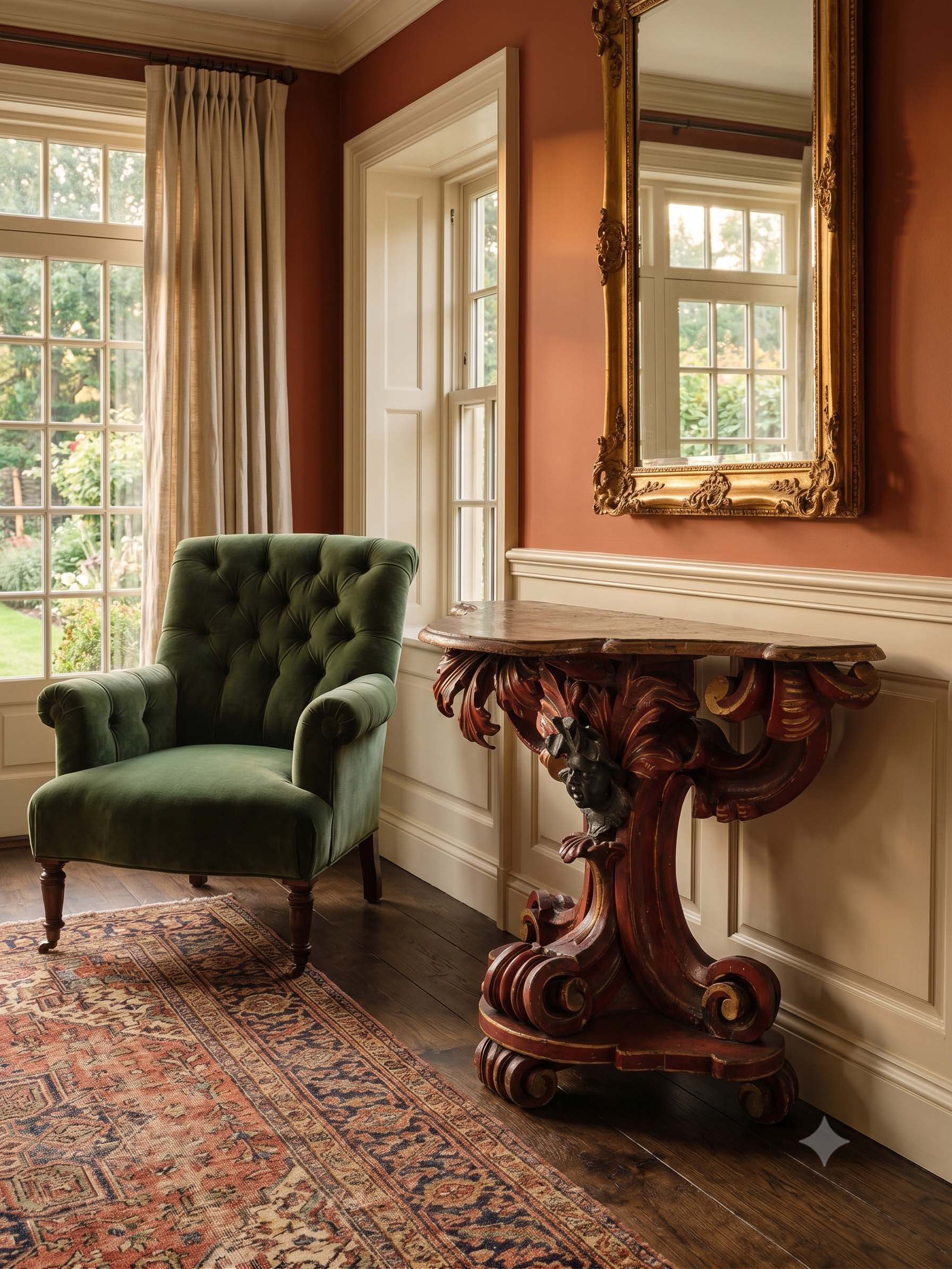 Italian Baroque Revival Console Table w/ Richly Carved Base & Faux Marble Top, Late 19th Century - 32" x 41¼"